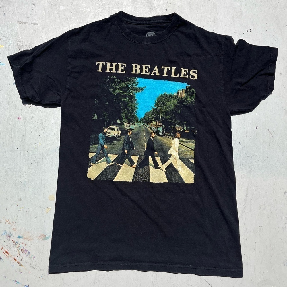 Women's Beatles T-Shirt Black Abbey Road British M Cotton Lennon Fab 4 60s Music
